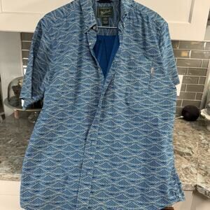 Wool rich Woolen Mills Men’s Teal Button Down Shirt Fish Print L Summer